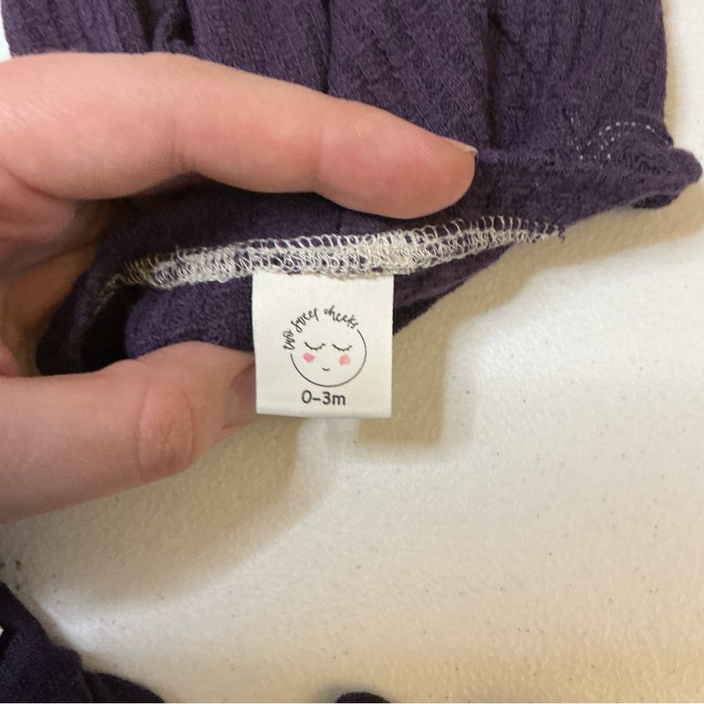Handmade 2 Sweet Cheeks Waffle Knit Set 0-3M Purple Lounge Outfit - Picture 5 of 11